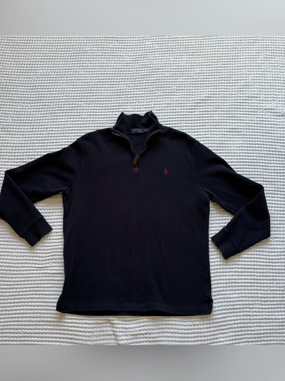 Polo Ralph Lauren Quarter Zip Estate Rib Pullover Navy Blue Pony Cotton - M